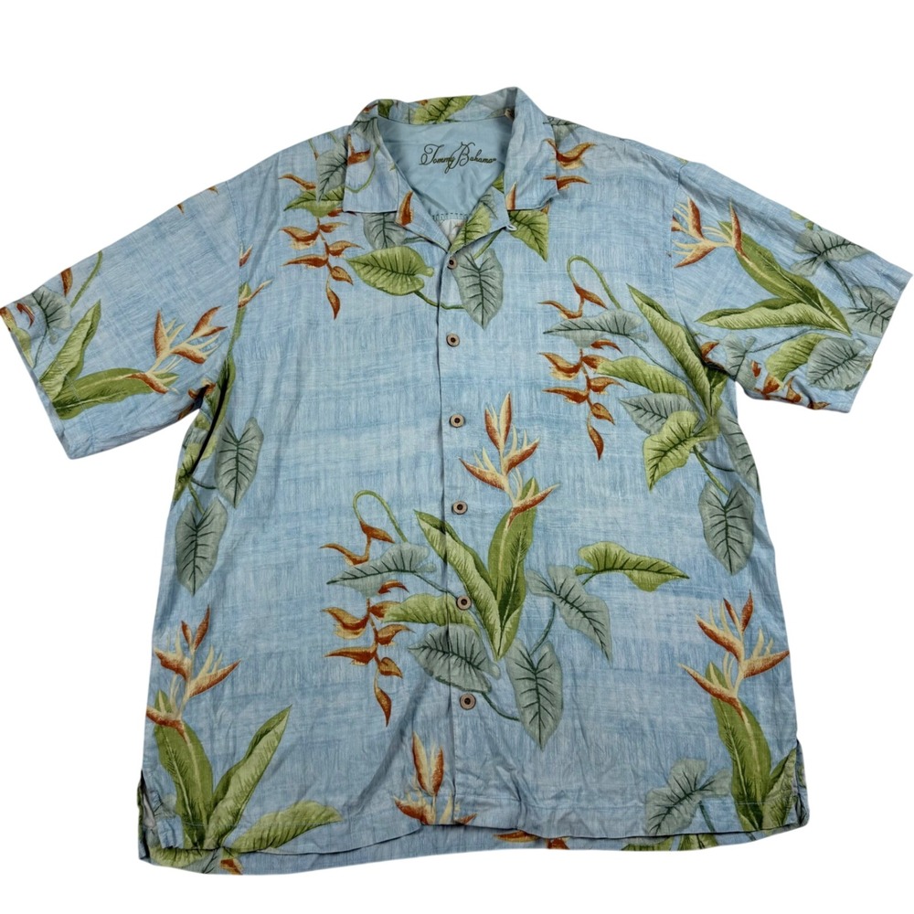 Tommy Bahama Mens XL 100% Silk AOP Bird of Paradise Floral Shirt Short Sleeve